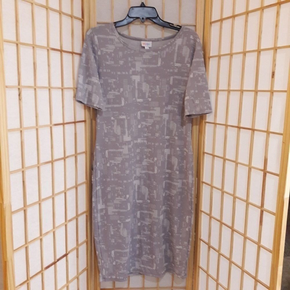 LulaRoe Gray White Geometric Print Dress SzL